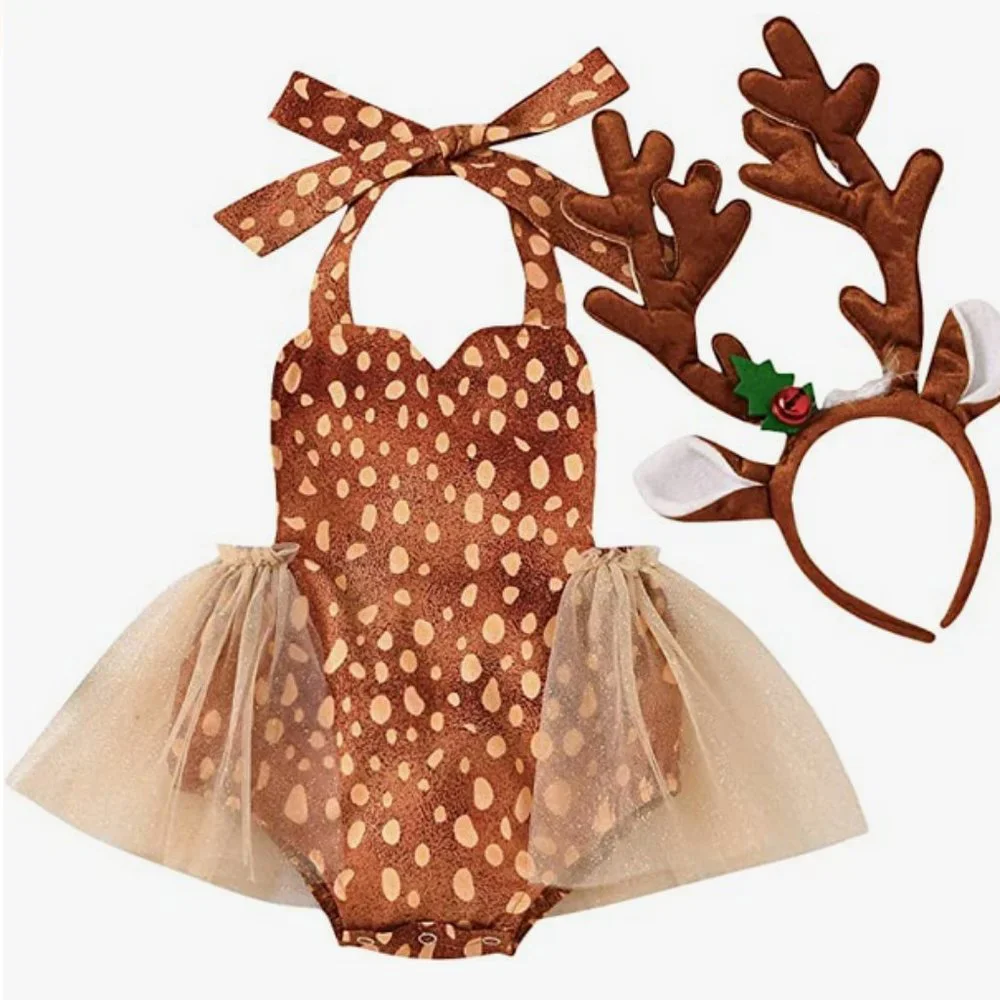 Baby Christmas Reeindeer Tutu Romper with Headband 6-9 months